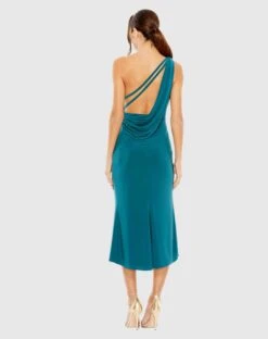 One Shoulder Cowl Back Jersey Midi Dress -Fashion Dress Shop 27140 Peacock BK