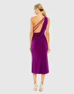 One Shoulder Cowl Back Jersey Midi Dress -Fashion Dress Shop 27140 Purple BK