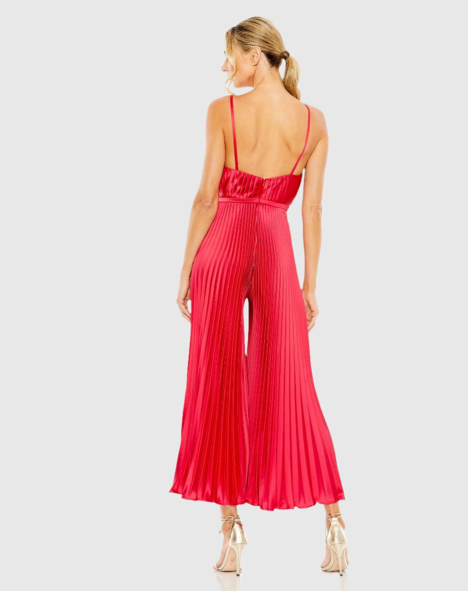 Cropped Pleated V-Neck Wide Leg Jumpsuit 2 Cropped Pleated V-Neck Wide Leg Jumpsuit - Image 2