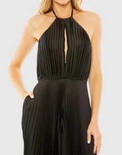 Halter Neck Keyhole Detail Heat Pleated Jumpsuit -Fashion Dress Shop 27457 Black CL scaled