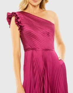 One Shoulder Charmeuse Heat Pleated Jumpsuit -Fashion Dress Shop 27458 Berry CL scaled