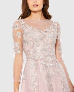 Embroidered Illusion Long Sleeve A Line Dress -Fashion Dress Shop 30681 VintageLilac CL scaled