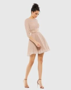 Shimmer Infused Pleated Mini Dress -Fashion Dress Shop 30749 RoseGold AB 1 scaled