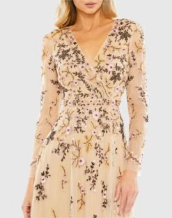 Floral Embroidered A-Line Cocktail Dress -Fashion Dress Shop 35103 Latte CL