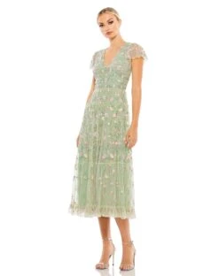 Embroidered V Neck Cap Sleeve Midi Dress 13 Embroidered V Neck Cap Sleeve Midi Dress -Fashion Dress Shop 35104 Sage AB scaled