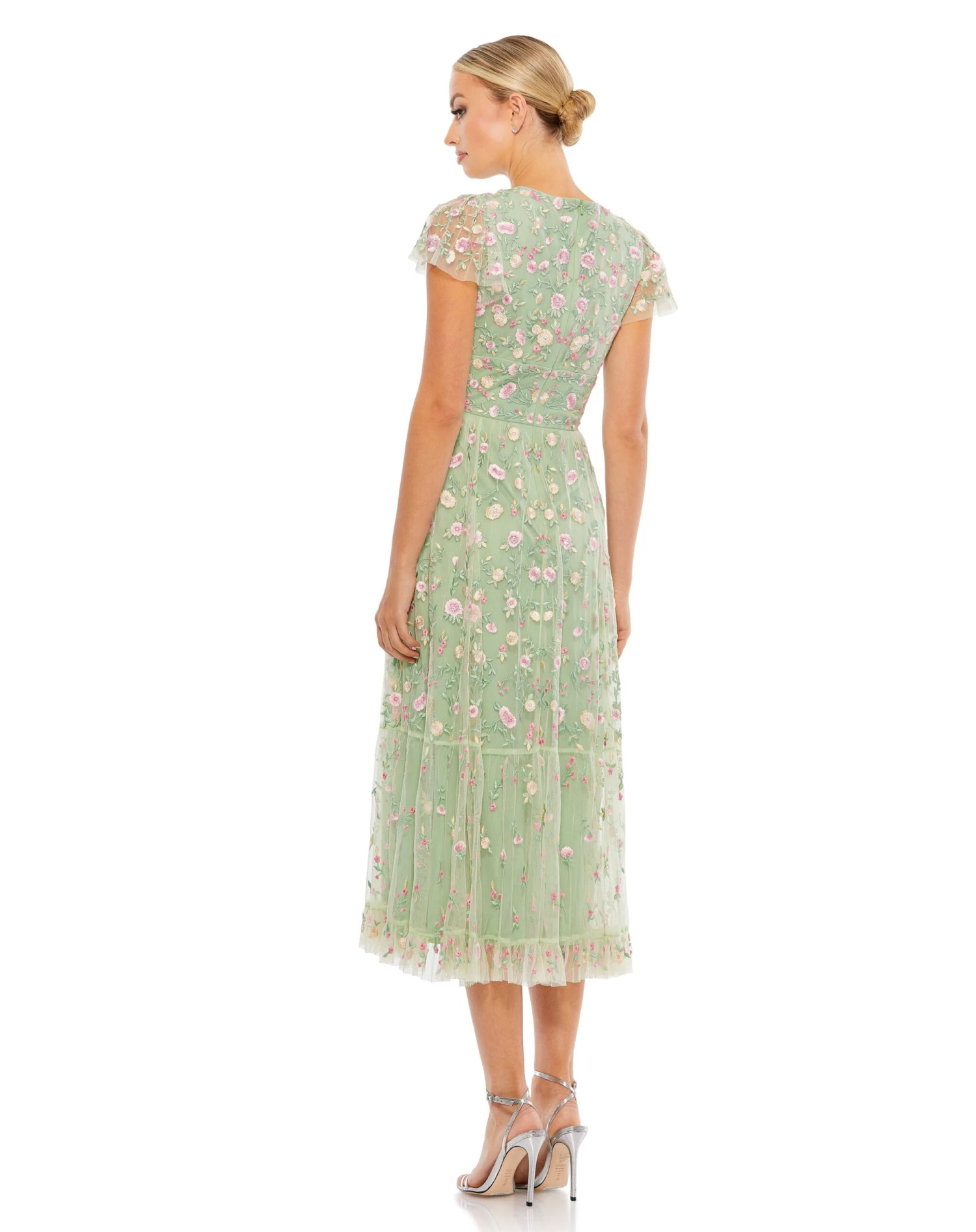 Embroidered V Neck Cap Sleeve Midi Dress 5 Embroidered V Neck Cap Sleeve Midi Dress - Image 5