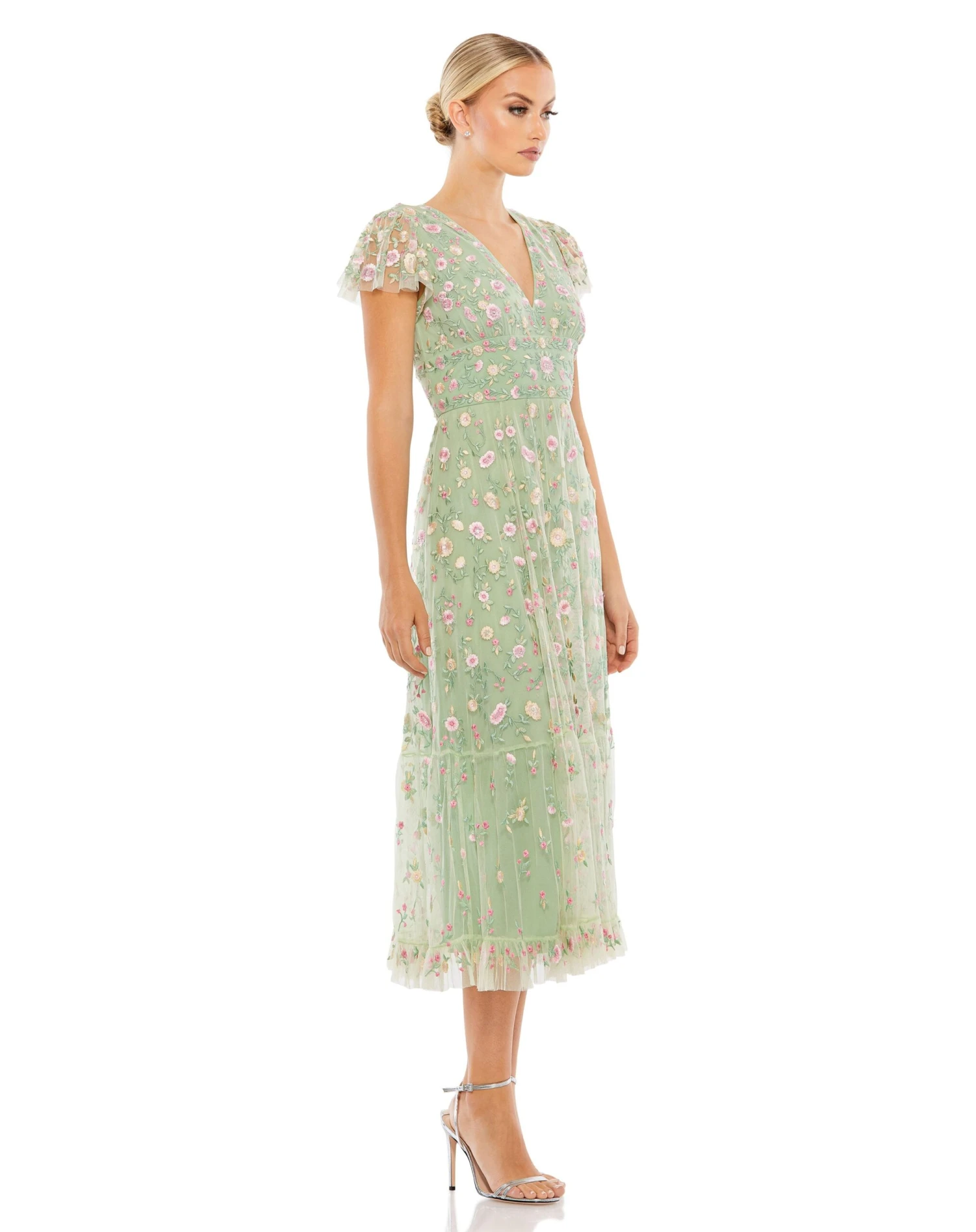 Embroidered V Neck Cap Sleeve Midi Dress 7 Embroidered V Neck Cap Sleeve Midi Dress - Image 7