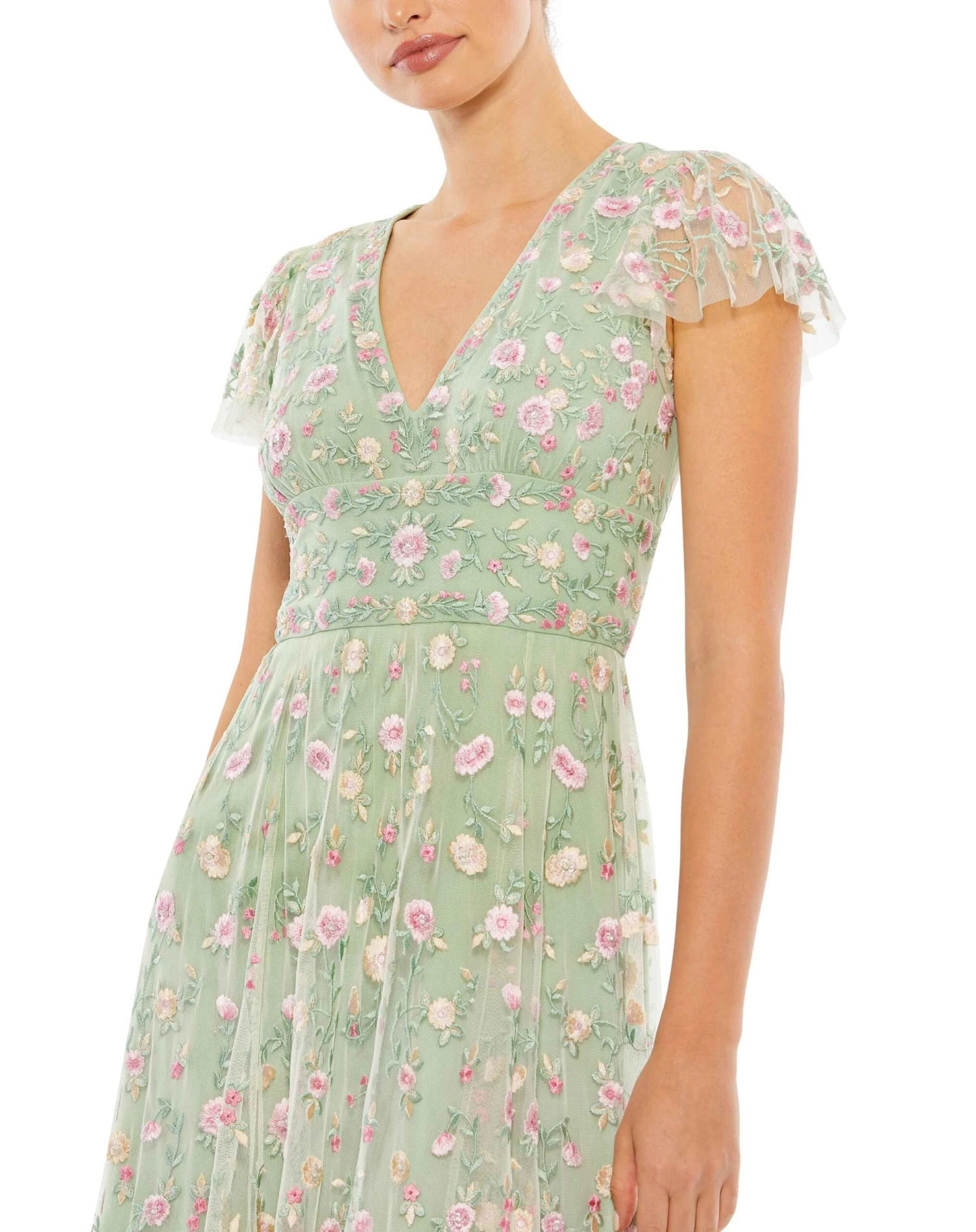 Embroidered V Neck Cap Sleeve Midi Dress 6 Embroidered V Neck Cap Sleeve Midi Dress - Image 6