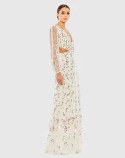 Long Sleeve Embellished Cut Out A-Line Gown -Fashion Dress Shop 35107 IvoryMulti AS a5f2879e 6b68 49d1 92f3 d685e17cc5ef scaled