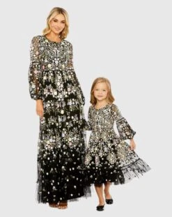 High Neck Floral Embroidered Puff Sleeve Gown -Fashion Dress Shop 35153 35161 Black AB 4bc4657e dfb8 48d1 b1e6 6ea5910a0198