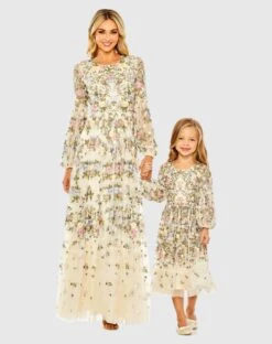 High Neck Floral Embroidered Puff Sleeve Gown -Fashion Dress Shop 35153 35161 Ivory AB 5780ad91 401b 45ca aa85 81facd194a81