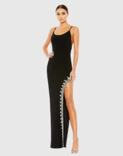 Rhinestone Encrusted Side Slit Cami Bodycon Gown -Fashion Dress Shop 42002 Black AB scaled