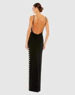 Rhinestone Encrusted Side Slit Cami Bodycon Gown -Fashion Dress Shop 42002 Black BK scaled