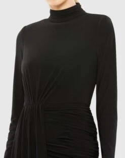 Jersey High Neck Asymmetrical Draped High Low Dress -Fashion Dress Shop 42011 Black CL scaled