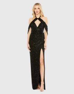Sequined Draped Sleeveless Keyhole Cowl Back Gown -Fashion Dress Shop 42021 Black AB scaled