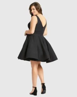 Sleeveless V Neck Fit & Flare Mini Dress (Plus) -Fashion Dress Shop 48771 Black BK 1 scaled