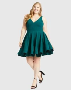 Sleeveless V Neck Fit & Flare Mini Dress (Plus)