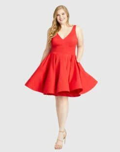 Sleeveless V Neck Fit & Flare Mini Dress (Plus) -Fashion Dress Shop 48771 Red AB scaled