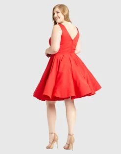 Sleeveless V Neck Fit & Flare Mini Dress (Plus) -Fashion Dress Shop 48771 Red BK scaled