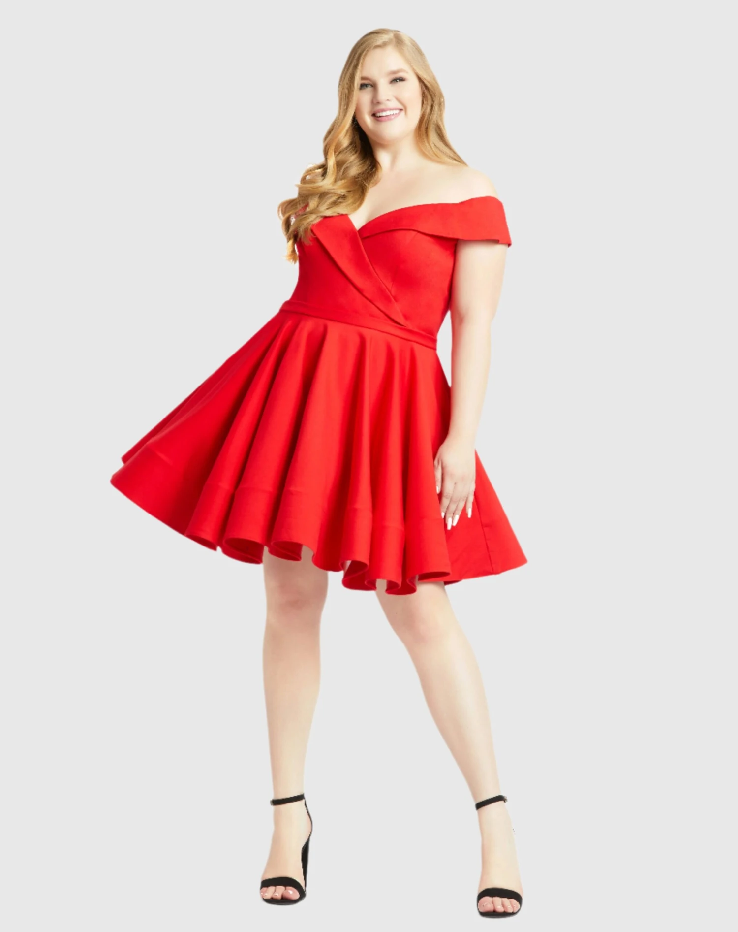 Off The Shoulder Faux Wrap Fit And Flare Dress (Plus) 1 Off The Shoulder Faux Wrap Fit And Flare Dress (Plus)