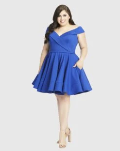 Off The Shoulder Faux Wrap Fit And Flare Dress (Plus) 7 Off The Shoulder Faux Wrap Fit And Flare Dress (Plus) -Fashion Dress Shop 48887 Royal AB scaled