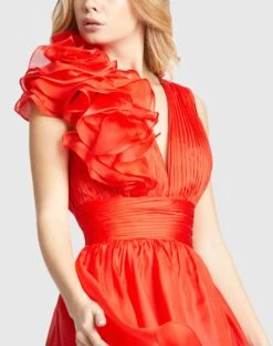 Ruffle Shoulder Empire Waist Deep-V Dress 13 Ruffle Shoulder Empire Waist Deep-V Dress -Fashion Dress Shop 48952 Red 03 scaled