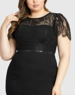 Lace Illusion High Neck Cap Sleeve Gown -Fashion Dress Shop 48984 Black CL