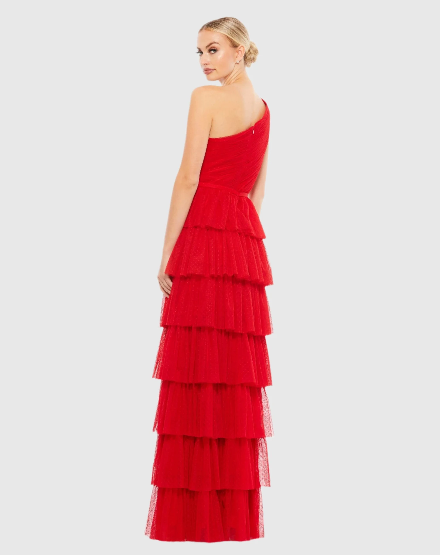 One Shoulder Layered Tiered Tulle Gown 2 One Shoulder Layered Tiered Tulle Gown - Image 2