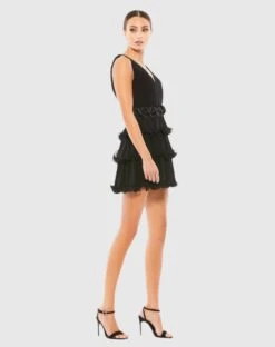 Pleated Tiered Ruffle Mini Dress -Fashion Dress Shop 49120 BLK 4 WS scaled