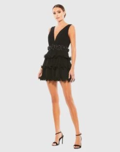 Pleated Tiered Ruffle Mini Dress