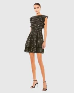 Metallic Flutter Sleeve Polkadot Dress