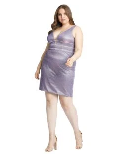 Metallic Sleeveless Fitted Mini Dress (Plus)