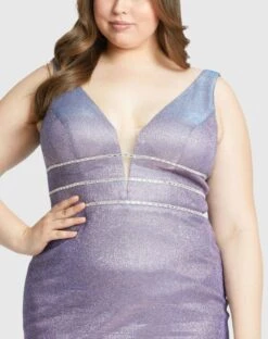 Metallic Sleeveless Fitted Mini Dress (Plus) -Fashion Dress Shop 49227 LavenderTwinkle CL