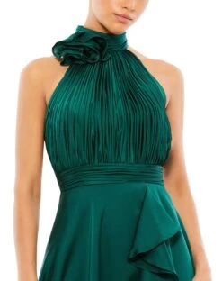 Halter Neck Flower Detail Ruffled Midi Dress -Fashion Dress Shop 49488 Emerald CL scaled