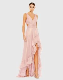 Cut Out High Low Ruffle Gown -Fashion Dress Shop 49526 RoseGold AB scaled