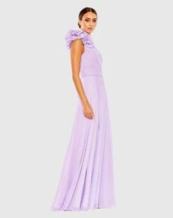 Polka Dot Ruffled One Shoulder Gown -Fashion Dress Shop 49536 Lilac AS 1 scaled