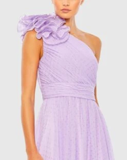 Polka Dot Ruffled One Shoulder Gown -Fashion Dress Shop 49536 Lilac CL 1 scaled
