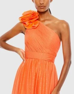 Polka Dot Ruffled One Shoulder Gown -Fashion Dress Shop 49536 Tangerine CL 1 scaled