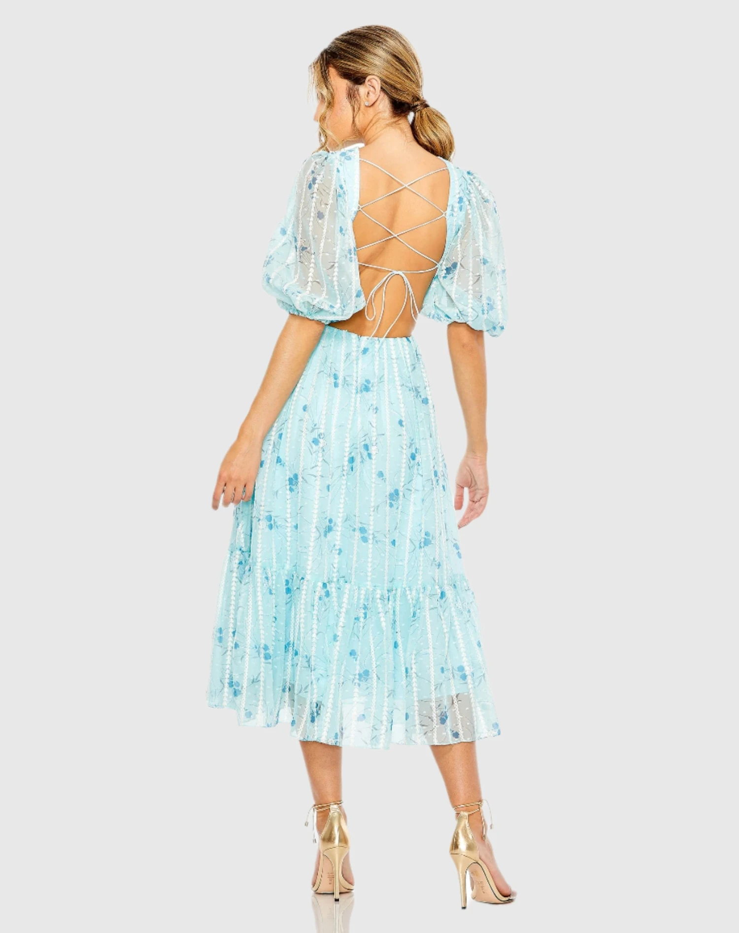 Lace Up Puff Sleeve Floral Dress 2 Lace Up Puff Sleeve Floral Dress - Image 2