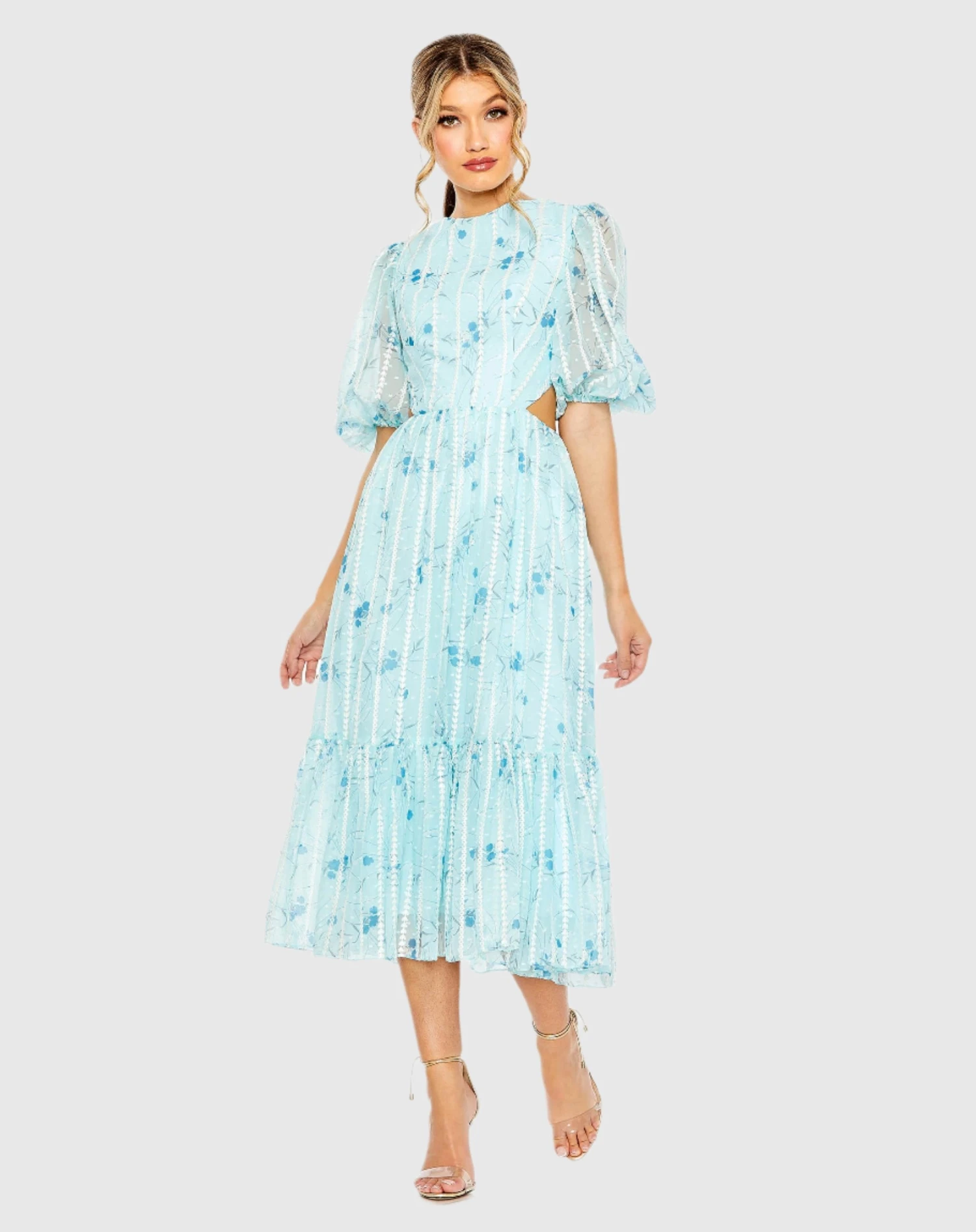 Lace Up Puff Sleeve Floral Dress 1 Lace Up Puff Sleeve Floral Dress