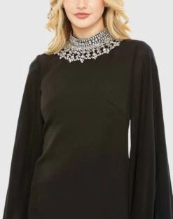 Rhinestone Collar Flowy Sleeve Mini Dress -Fashion Dress Shop 49607 Black CL