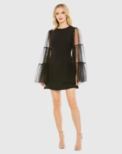 High Neck Flared Sleeve Mini Dress