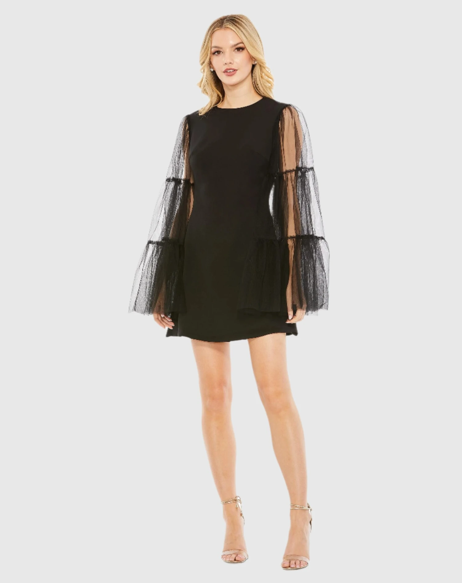 High Neck Flared Sleeve Mini Dress 1 High Neck Flared Sleeve Mini Dress