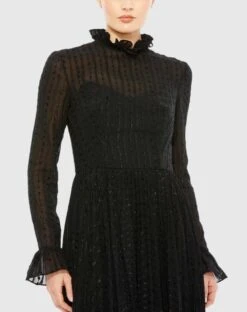 Embroidered Long Sleeve Ruffle Dress -Fashion Dress Shop 49627 Black CL scaled