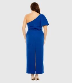 One Shoulder Tea Length Crepe Dress (Plus) 10 One Shoulder Tea Length Crepe Dress (Plus) -Fashion Dress Shop 49708W Cobalt BK