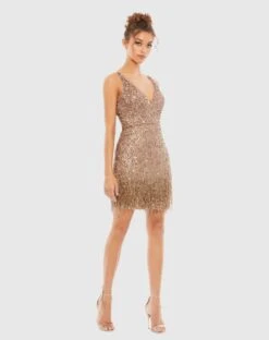 Beaded Fringe Sequined Mini Dress