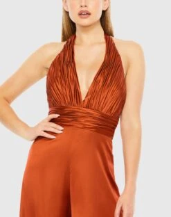 Ruched Halter Top Wide Leg Satin Jumpsuit -Fashion Dress Shop 49810 Rust CL scaled