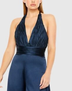 Ruched Halter Top Wide Leg Satin Jumpsuit -Fashion Dress Shop 49810 Sapphire CL scaled