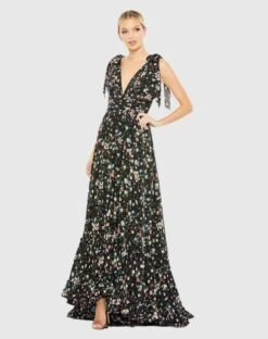 Floral Print Soft Tie Sleeveless Tiered Gown -Fashion Dress Shop 50657 BlackMulti AB scaled
