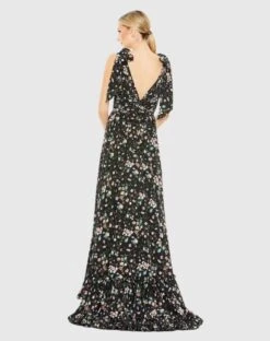 Floral Print Soft Tie Sleeveless Tiered Gown -Fashion Dress Shop 50657 BlackMulti BK scaled